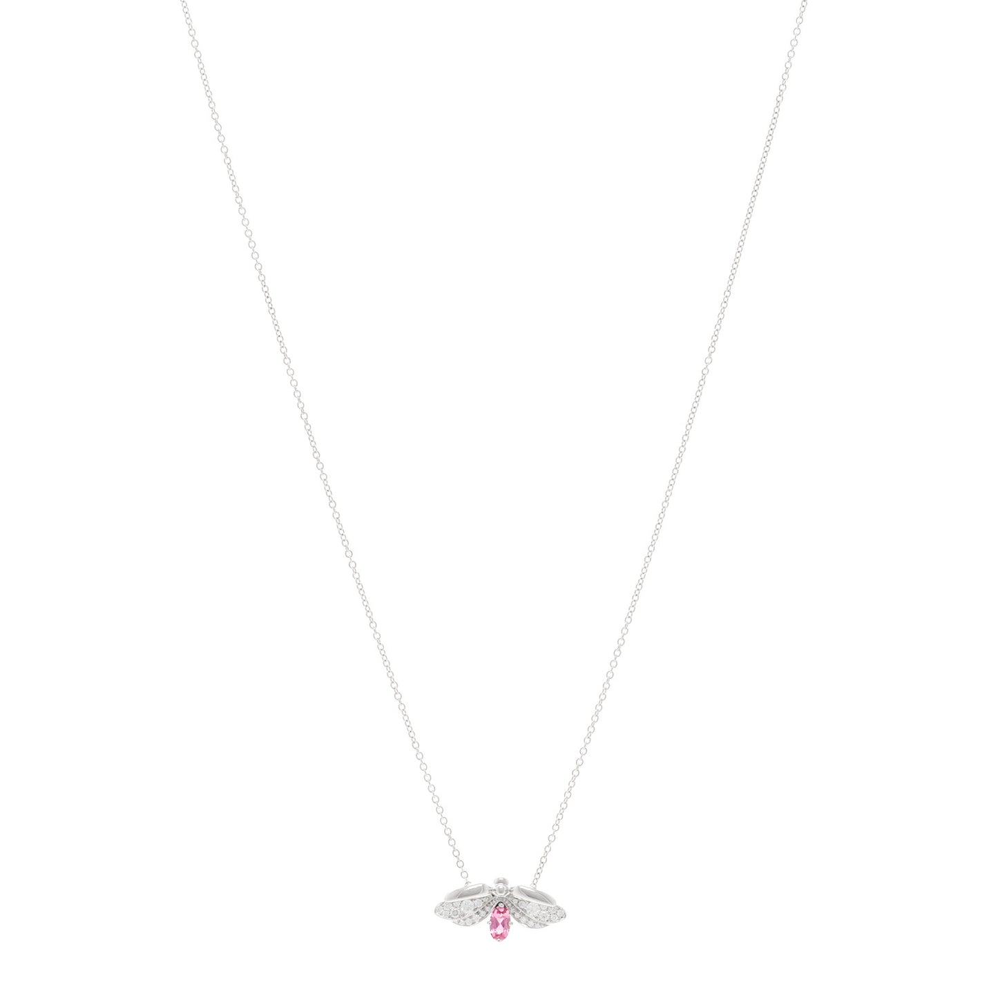 Platinum Diamond Pink Tourmaline Paper Flowers Firefly Pendant Necklace