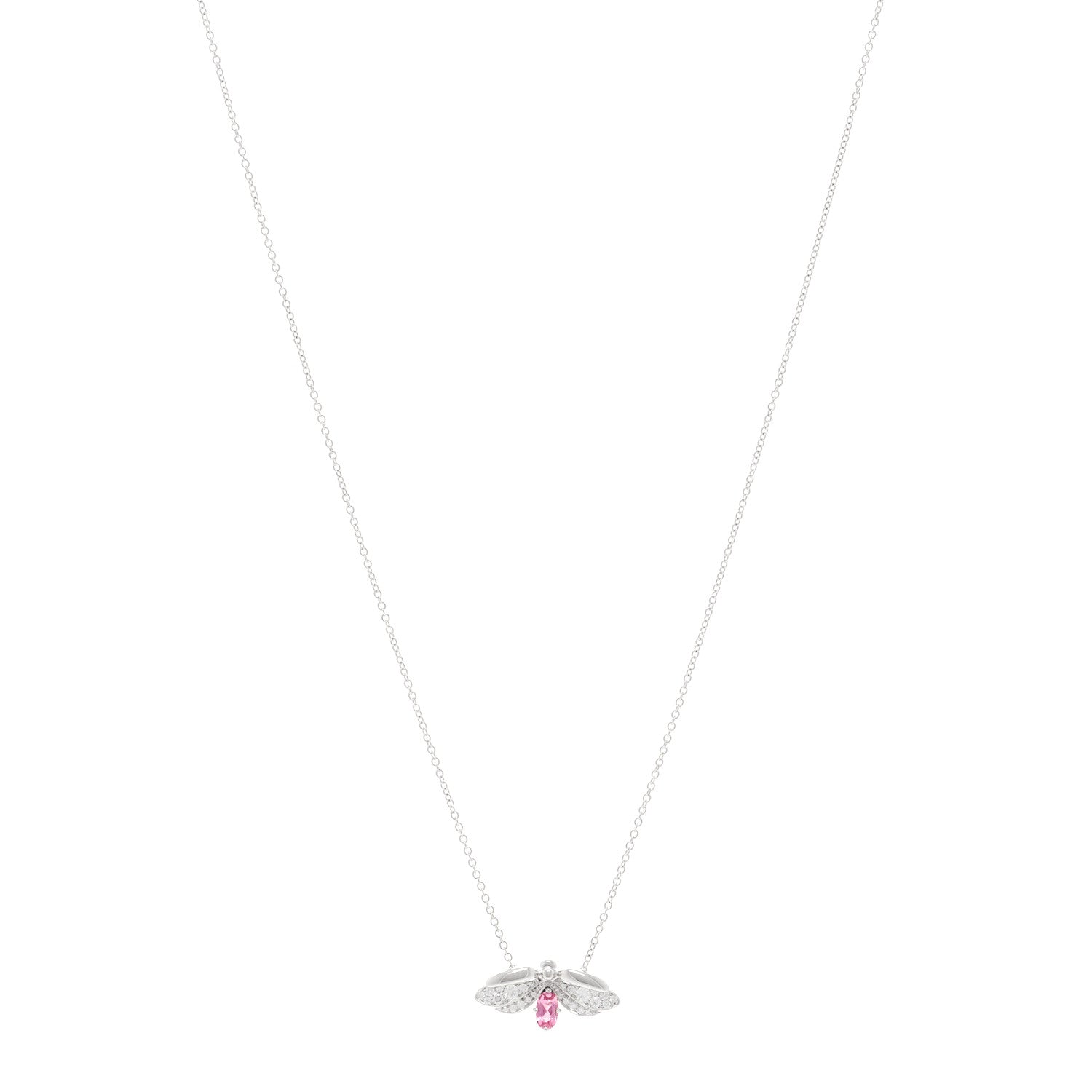 Tiffany Platinum Diamond Pink Tourmaline Paper Flowers Firefly Pendant Necklace 1 of 5