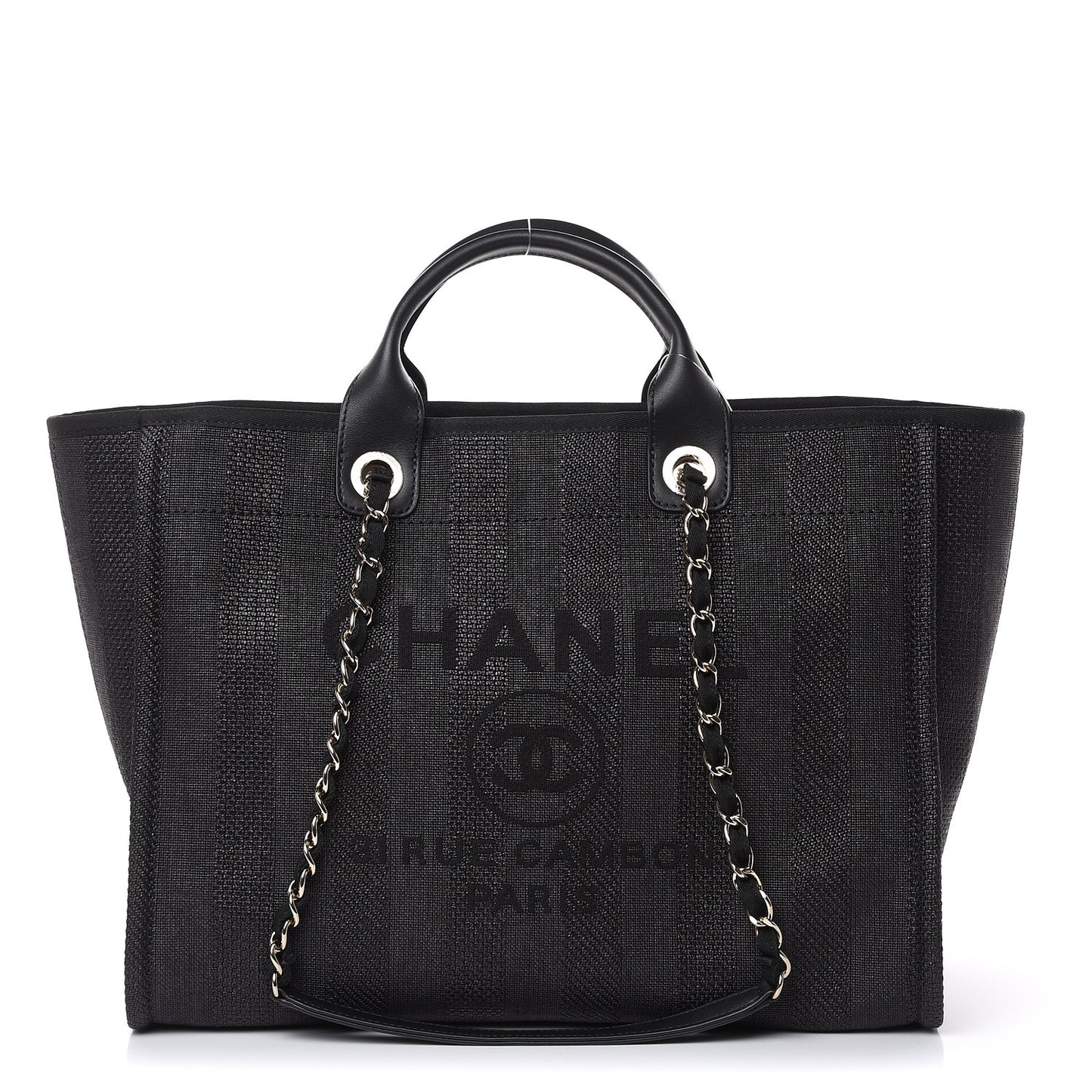Woven Straw Raffia Striped Large Deauville Tote Black