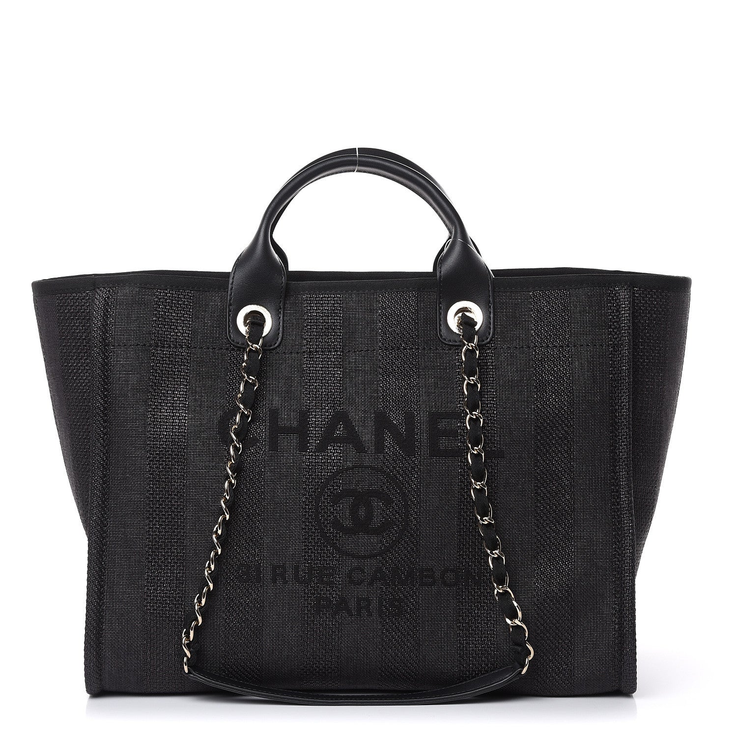 Chanel Woven Straw Raffia Striped Large Deauville Tote Black 1 of 10