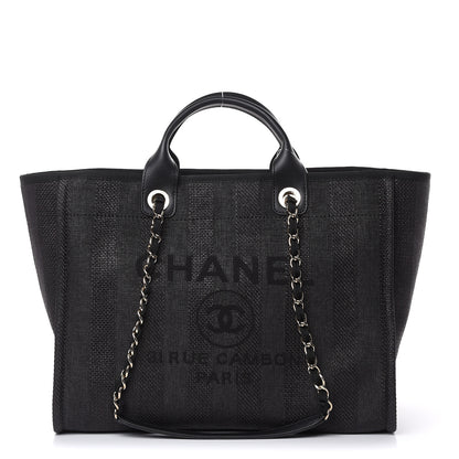 Chanel Woven Straw Raffia Striped Large Deauville Tote Black 1 of 10