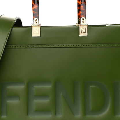 Fendi Vitello King Plexiglass Logo Embossed Medium Fendi Sunshine Shopper Tote Avocado 9 of 10