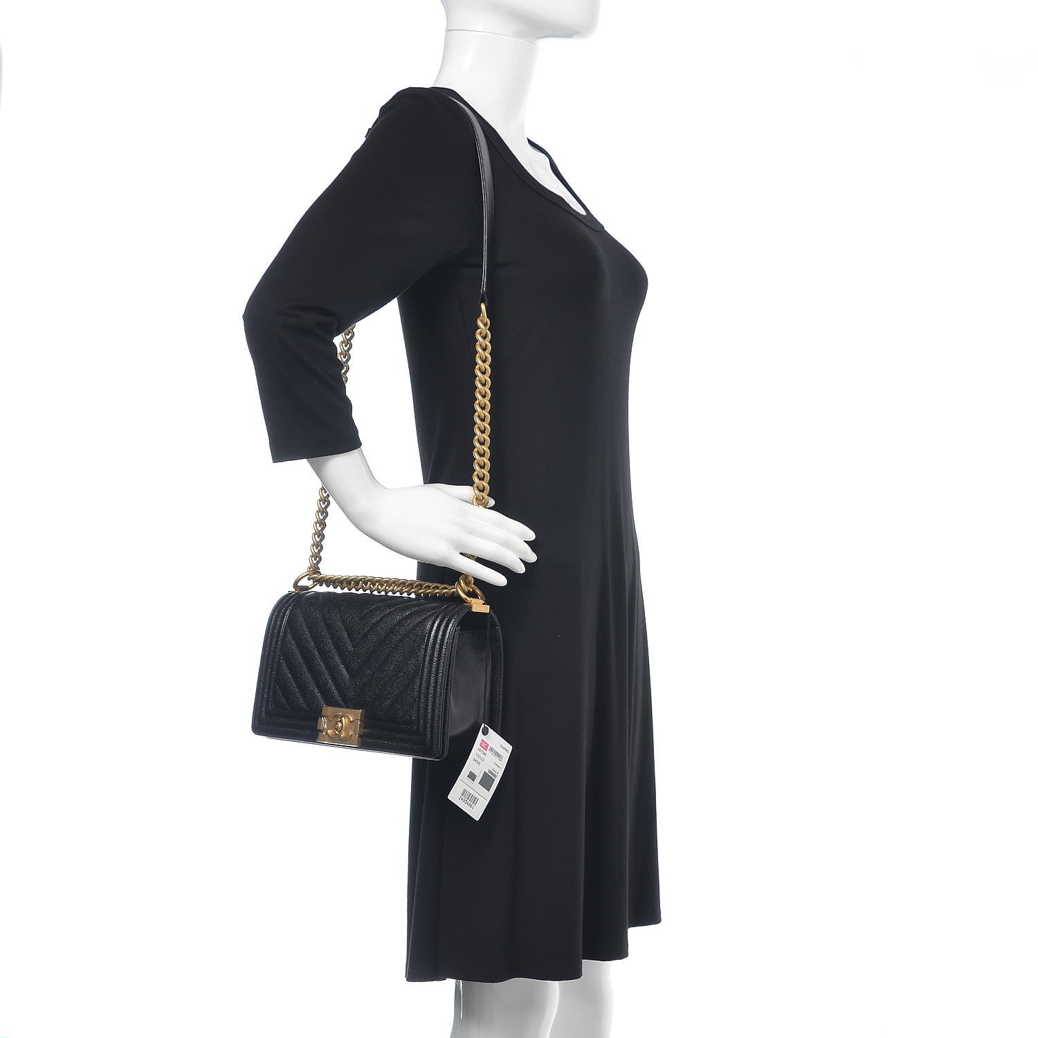 Chanel Caviar Chevron Quilted Medium Boy Flap Black 2 of 9