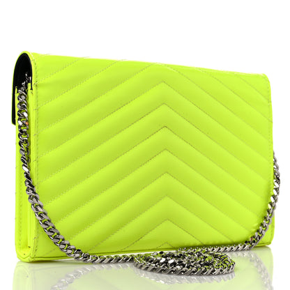 Saint Laurent Patent Grain De Poudre Matelasse Chevron Monogram Chain Wallet Neon Yellow 3 of 15