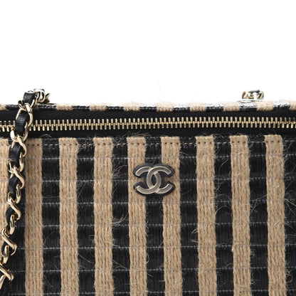 Chanel Raffia Jute Striped Small Vanity Case With Chain Black Beige 10 of 11