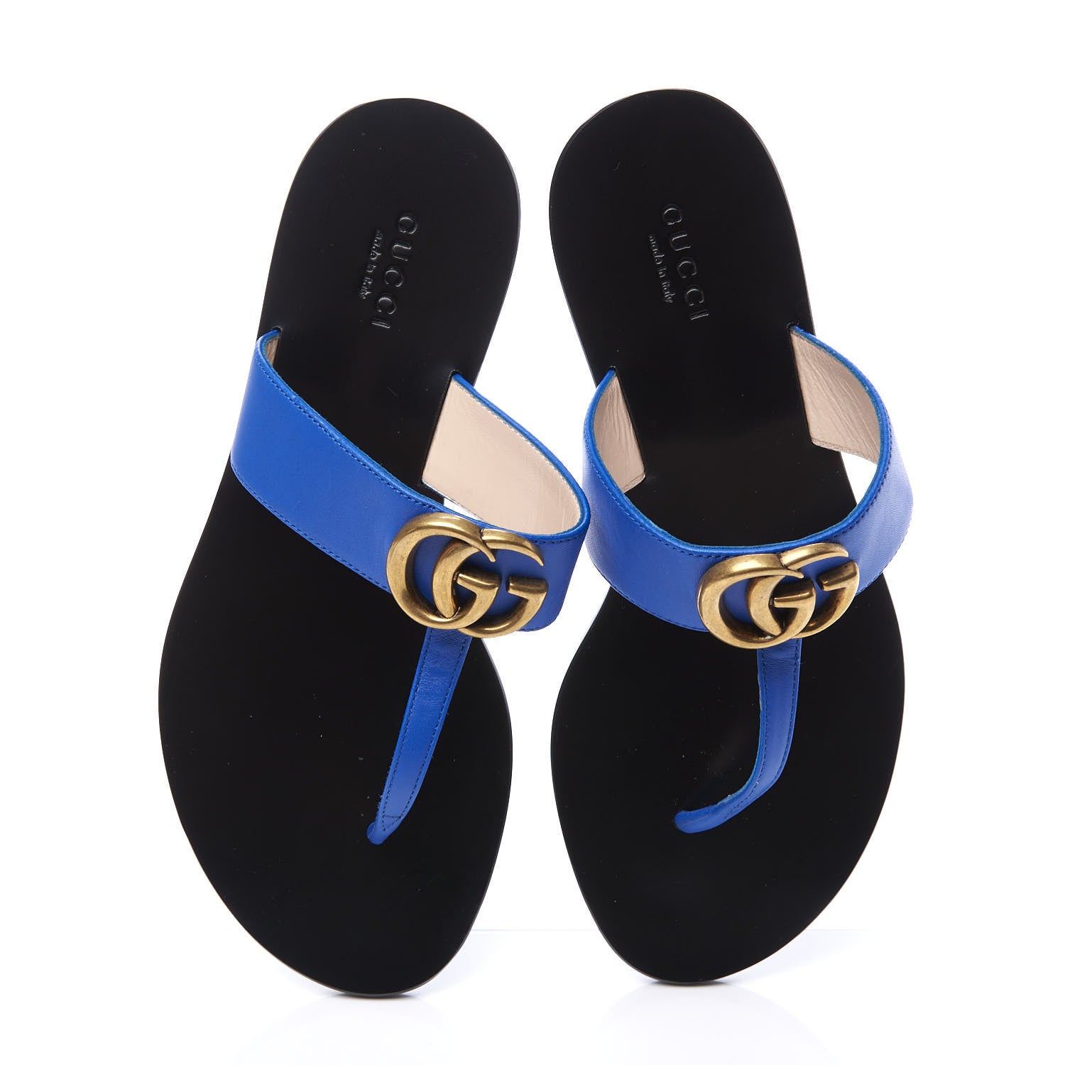 Gucci Calfskin GG Marmont Thong Sandals 35.5 Shiny Electric Blue 5 of 9