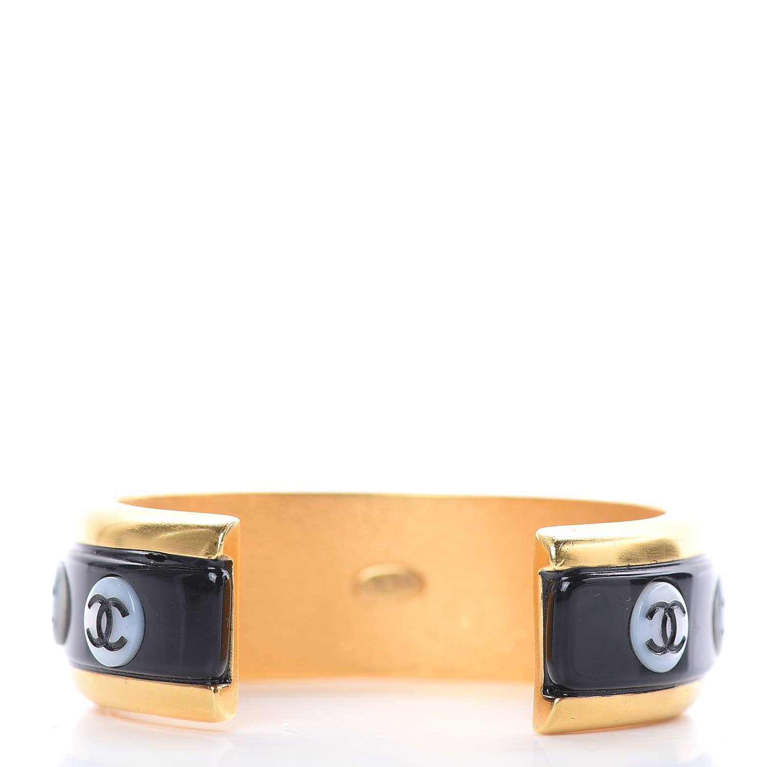 Chanel Resin CC Cuff Black White Gold 3 of 6