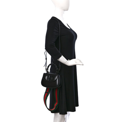 Gucci Boarded Dyana Lux Calfskin Web Monochrome Mini Bamboo 1947 Top Handle Bag Black 2 of 7