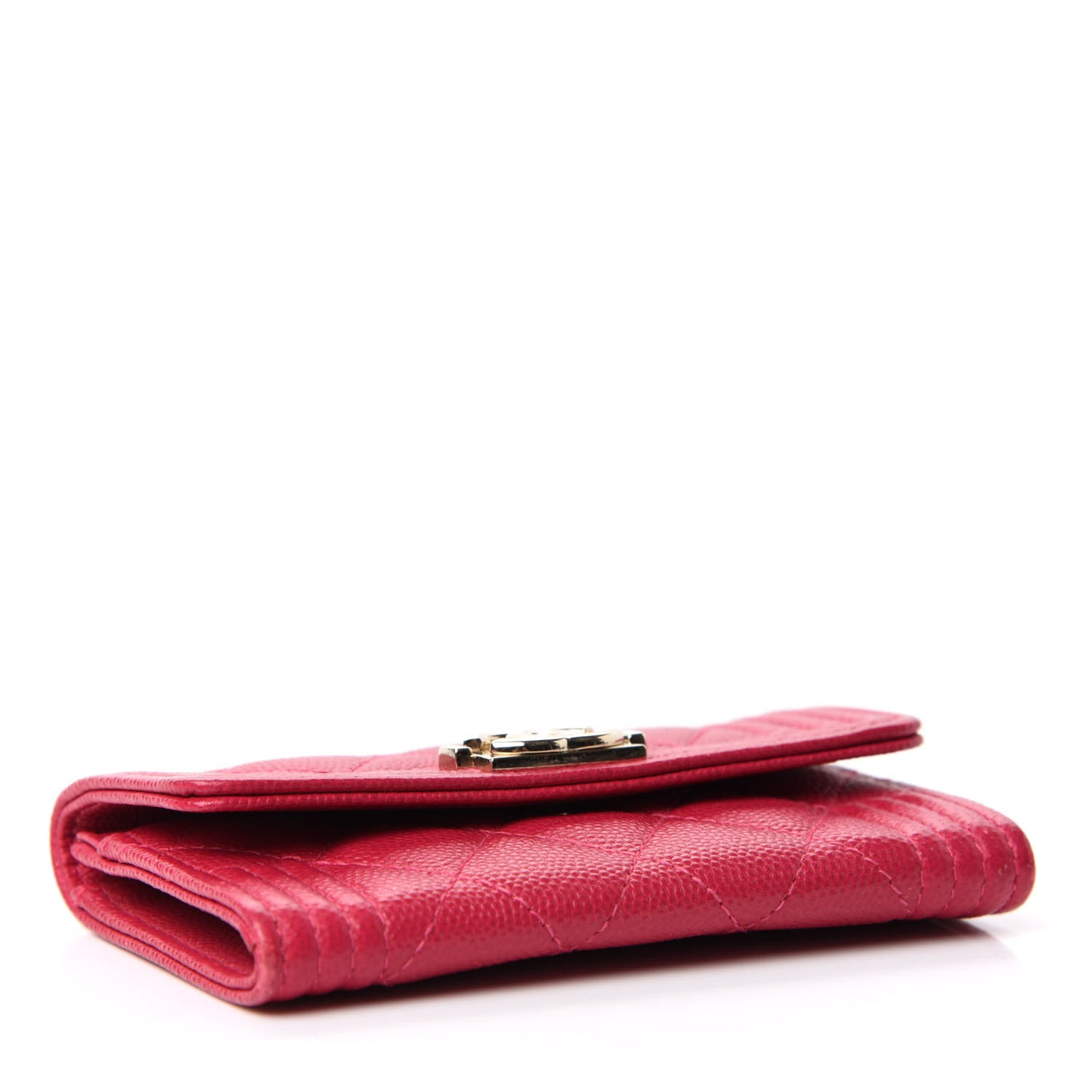 Caviar Quilted Boy Flap Card Holder Fuchsia