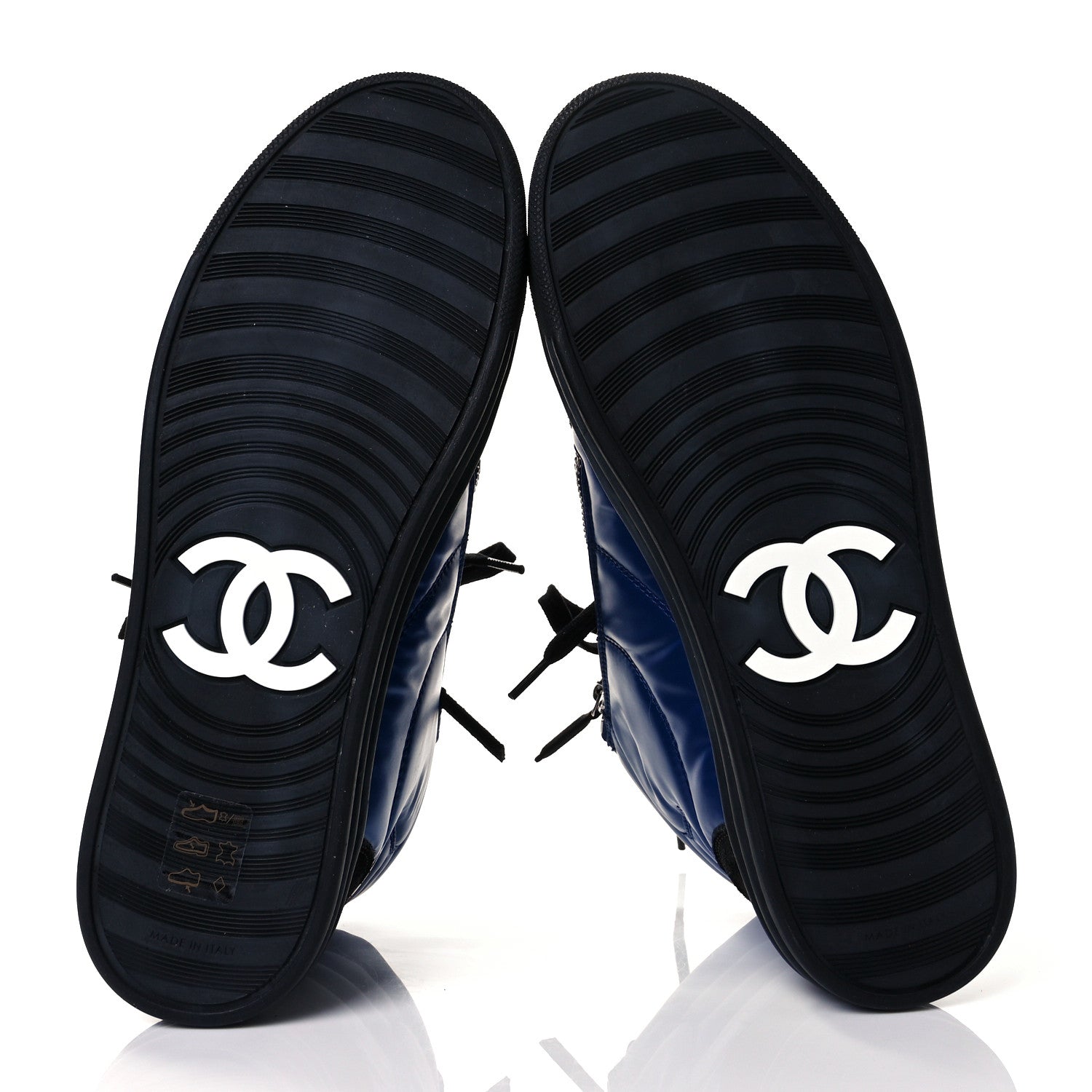 Chanel Calfskin Pearl High Top CC Sneakers 37 Black Blue 5 of 7