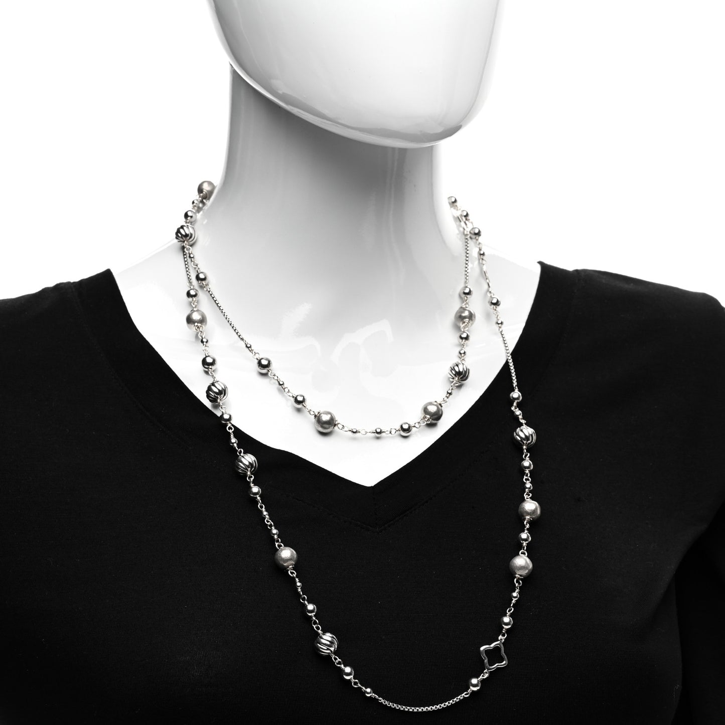 Sterling Silver Quatrefoil Bead Chain Necklace