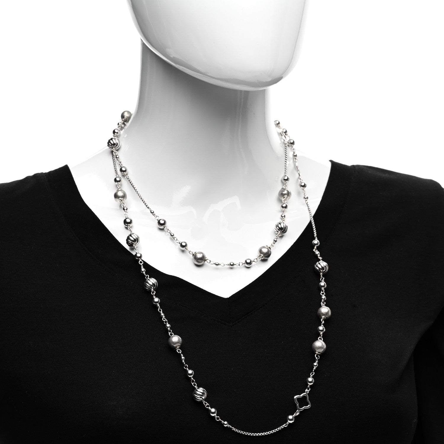 David Yurman Sterling Silver Quatrefoil Bead Chain Necklace 2 of 4
