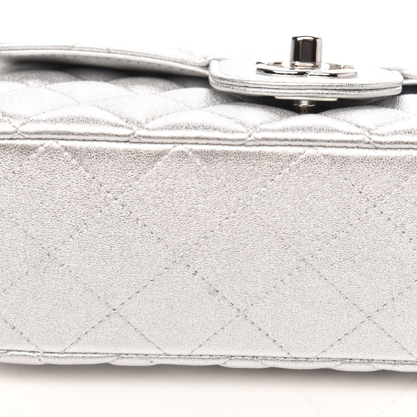 Metallic Lambskin Quilted Mini Rectangular Flap Silver