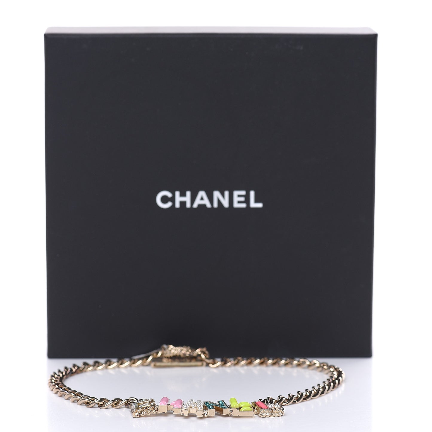 Crystal Enamel Pearl CC Logo Chain Choker Gold Multicolor