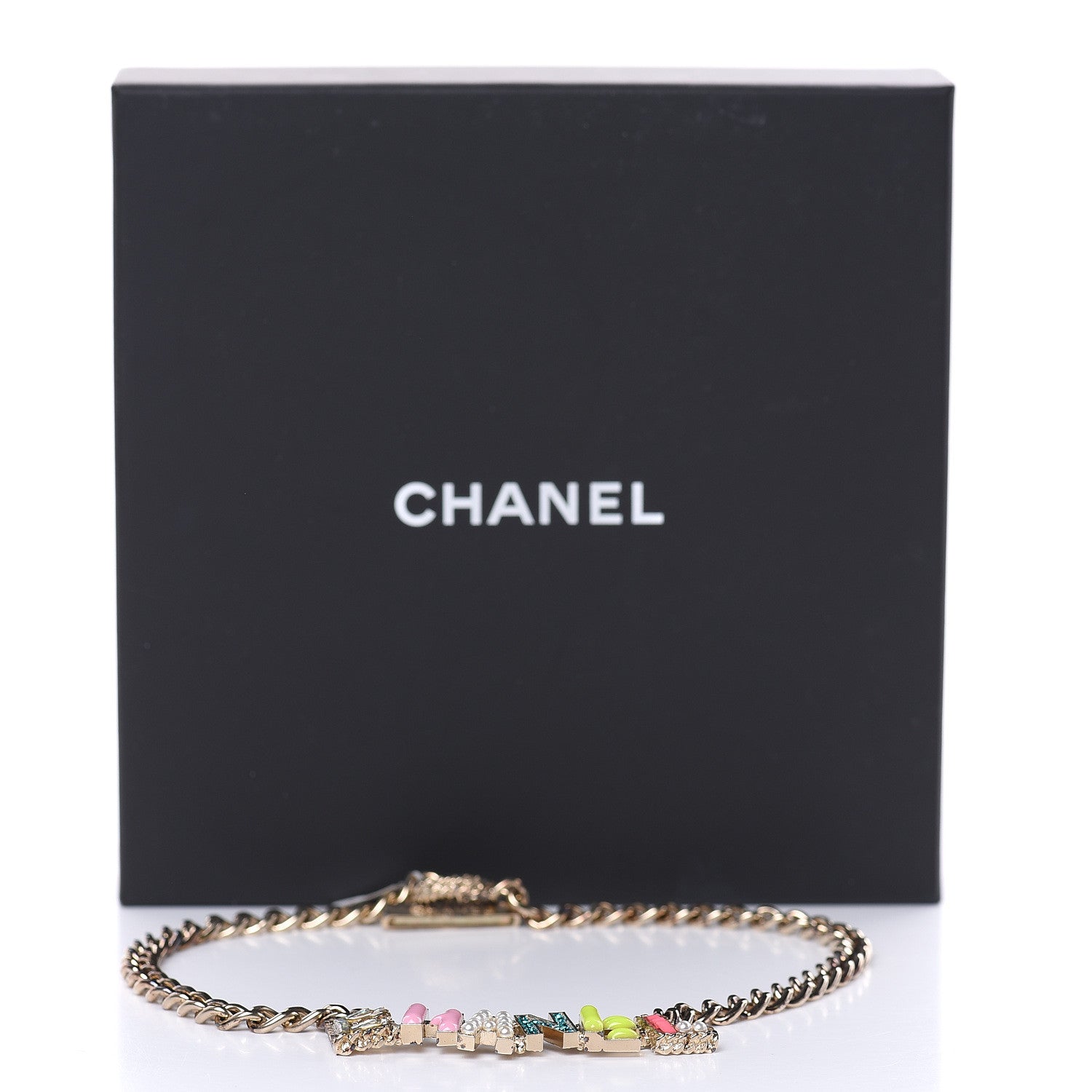 Chanel Crystal Enamel Pearl CC Logo Chain Choker Gold Multicolor 6 of 7