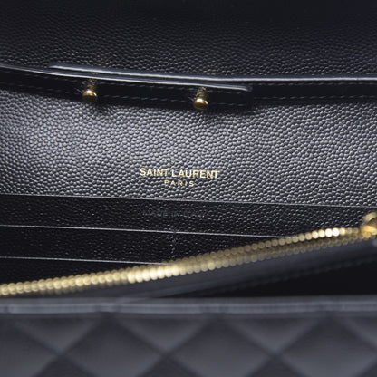 Saint Laurent Grain De Poudre Mixed Matelasse Triquilt Monogram Chain Wallet Black 7 of 11