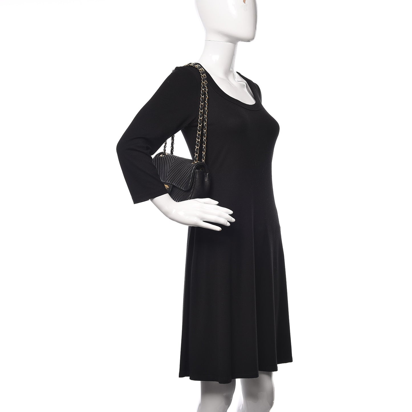 Calfskin Surpique Chevron Small Flap Black