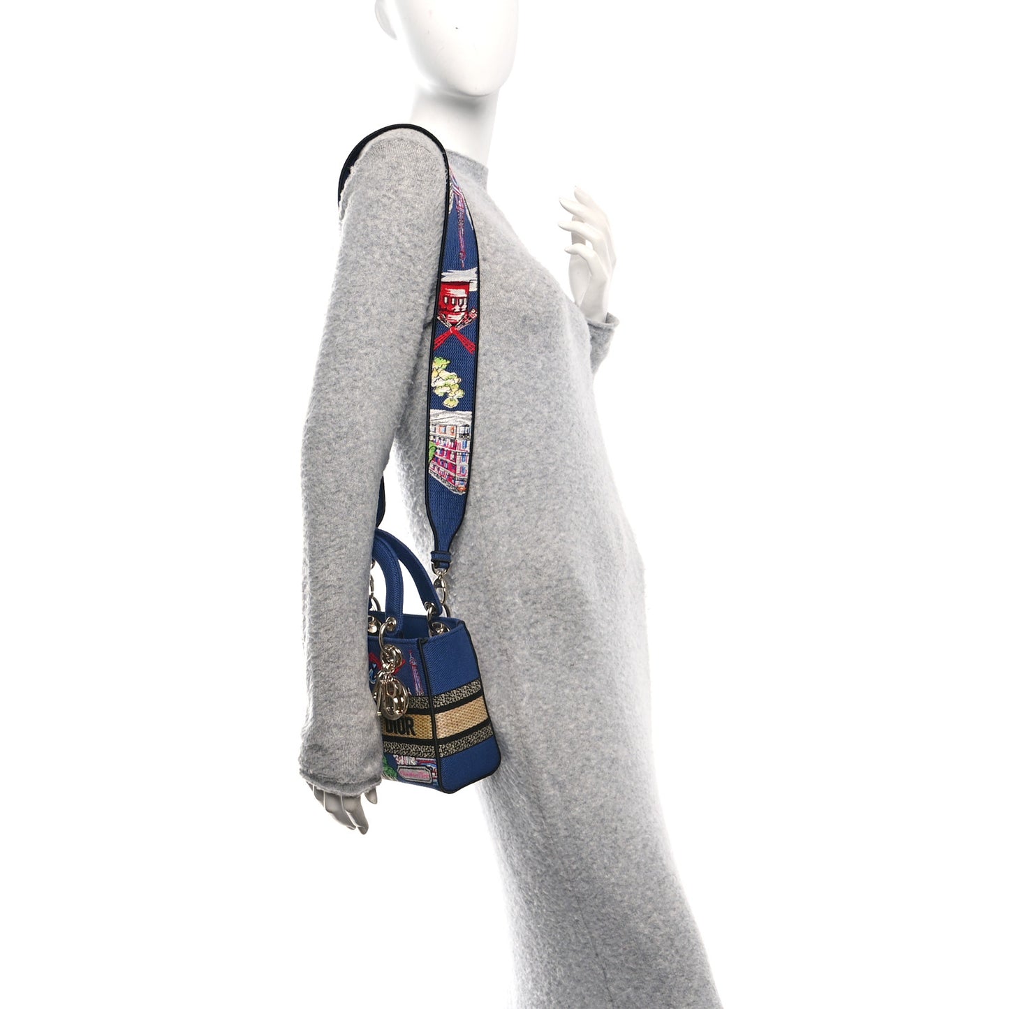 Raffia Embroidered Souvenir Paris Small Lady D-Lite Blue Multicolor