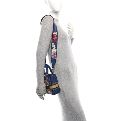 Christian Dior Raffia Embroidered Souvenir Paris Small Lady D-Lite Blue Multicolor 2 of 10
