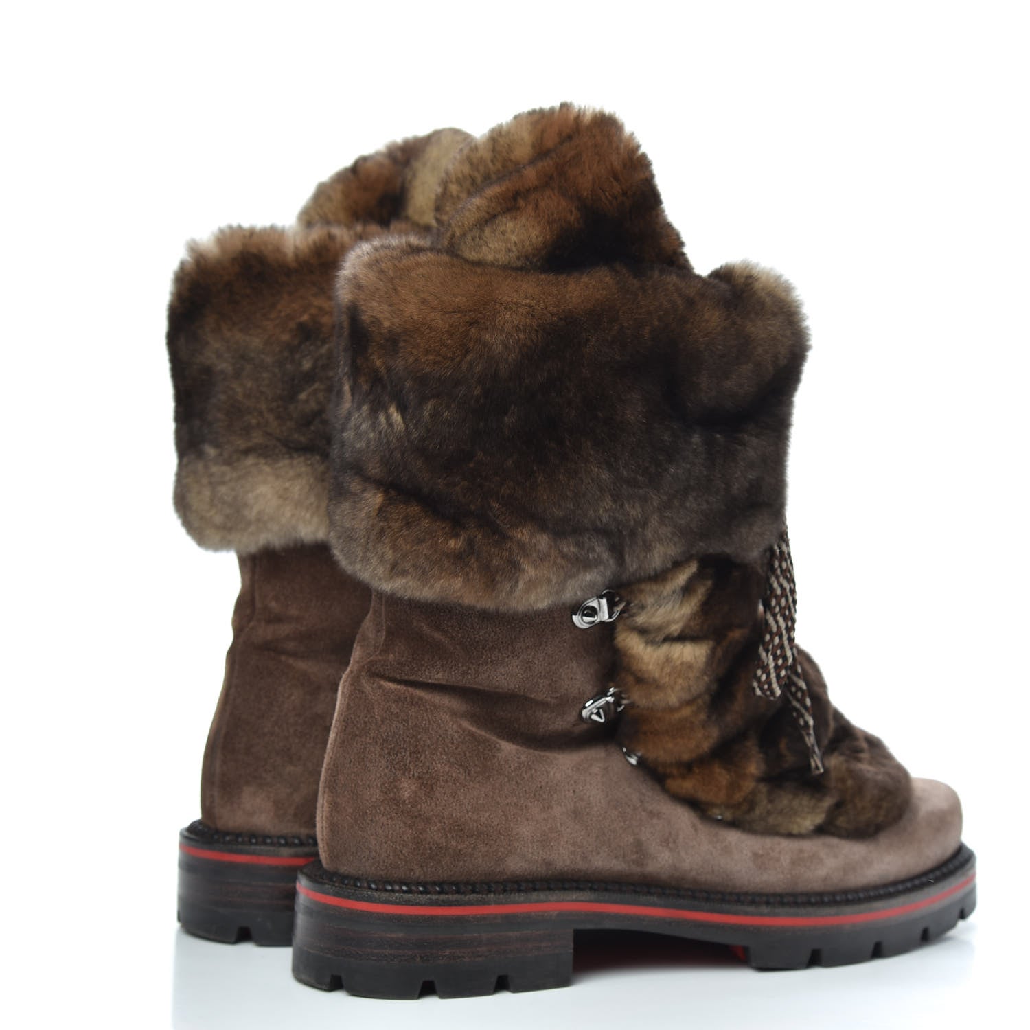 Christian Louboutin Suede Orylag Fur Snow Black Flat Hiking Boots 41 Testa Di Moro Naturel 4 of 8