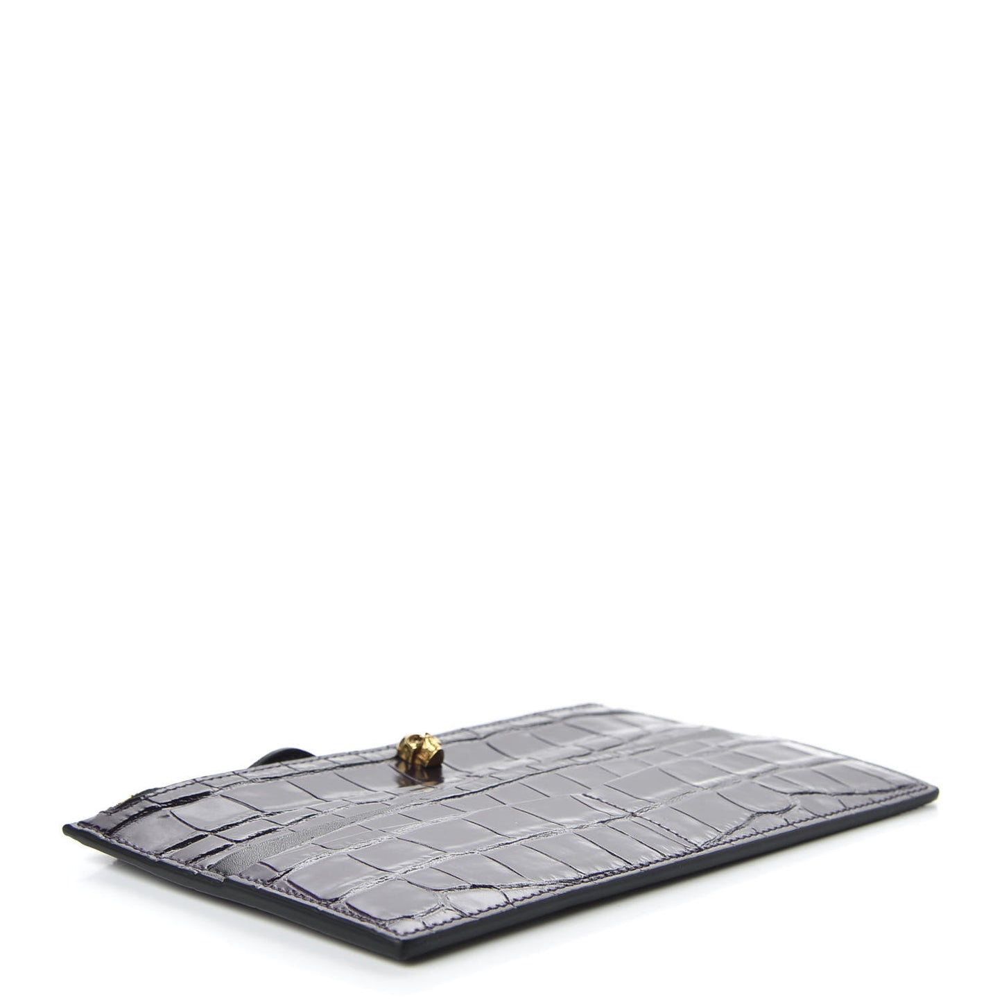 Calfskin Crocodile Embossed Skull Zip Wallet Card Holder Black
