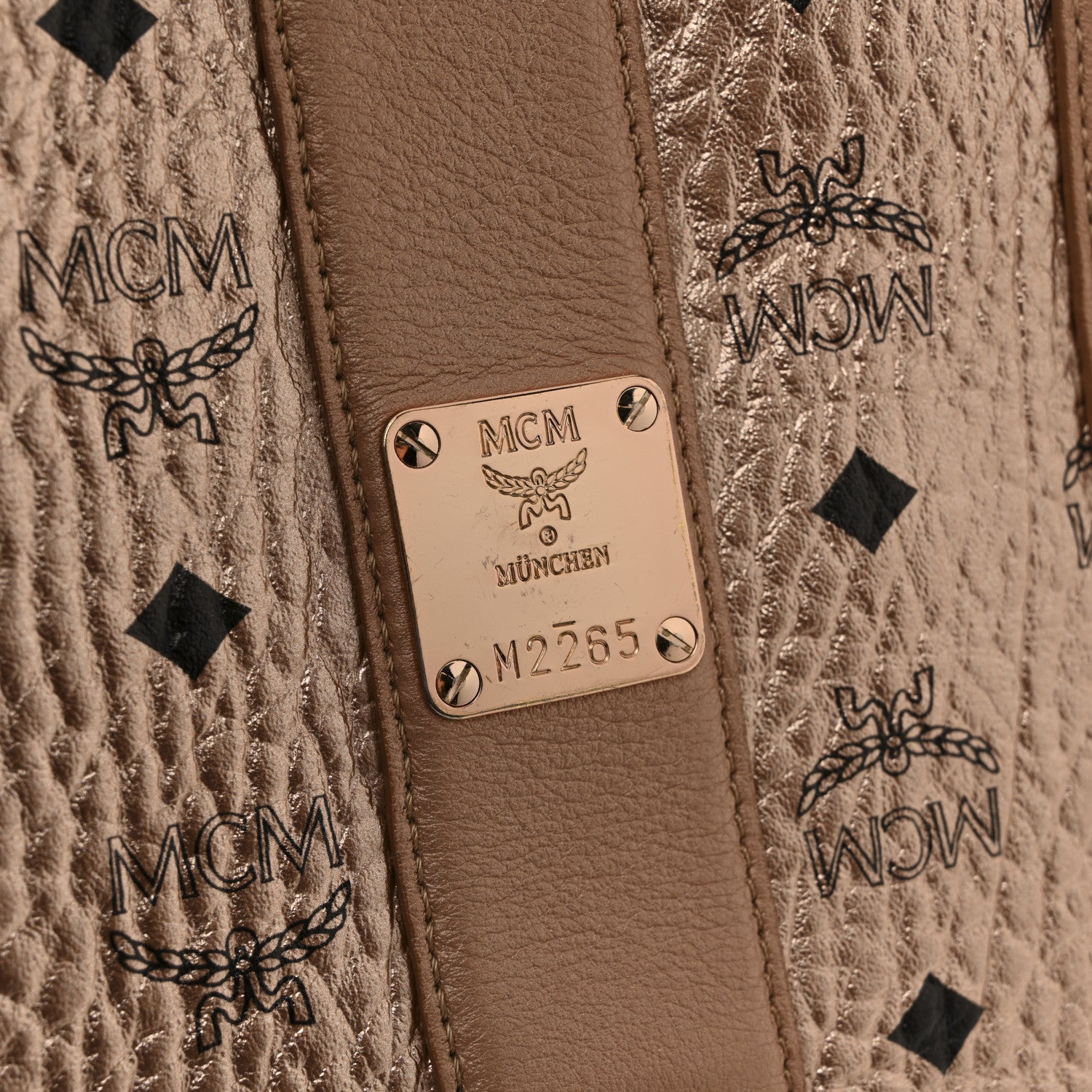 MCM Metallic Visetos Medium Liz Reversible Shopper Tote Champagne Gold 11 of 25