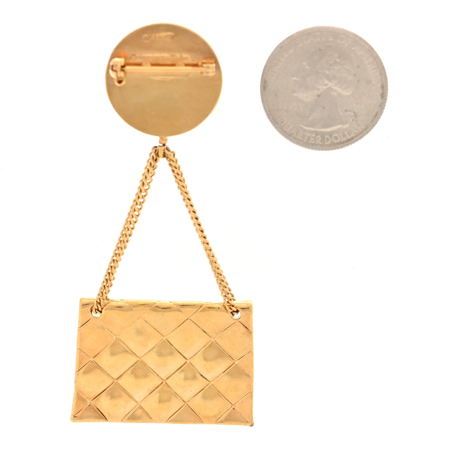 Metal CC Flap Bag Brooch Gold
