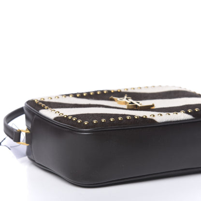 Saint Laurent Pony Hair Calfskin Studded Monogram Lou Camera Bag Dusty White Brown 8 of 10