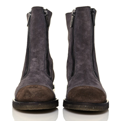Chanel Suede Calfskin Zipper CC Boots 40 Grey 2 of 7