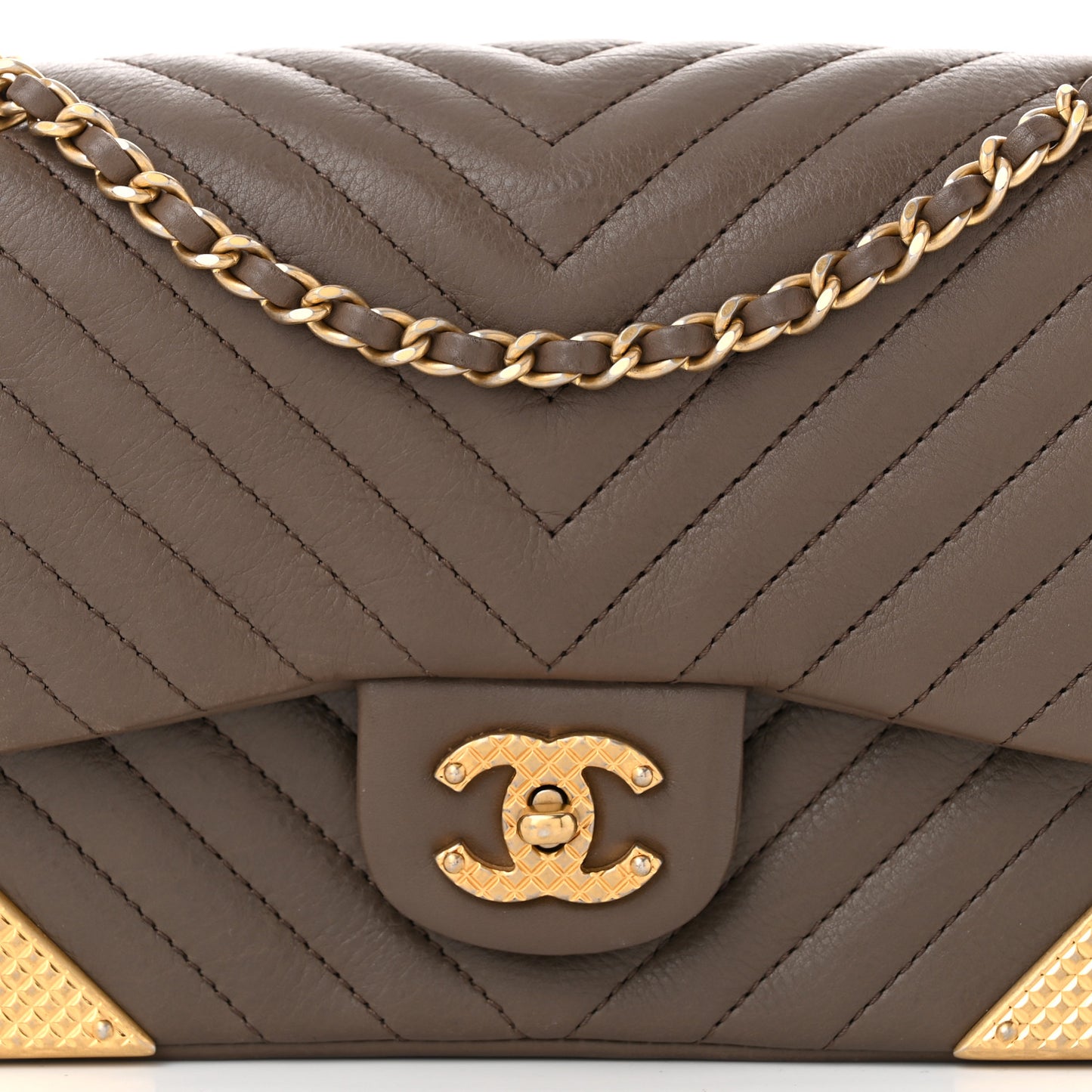 Calfskin Chevron Quilted Mini Rock The Corner Flap Brown
