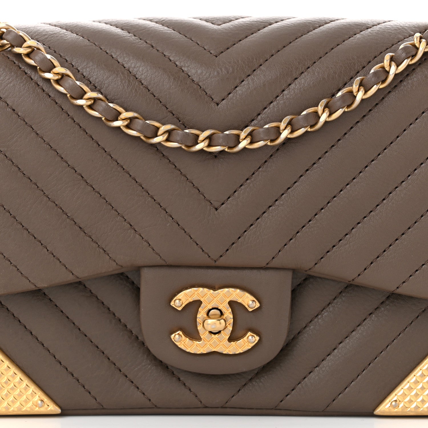 Chanel Calfskin Chevron Quilted Mini Rock The Corner Flap Brown 8 of 11