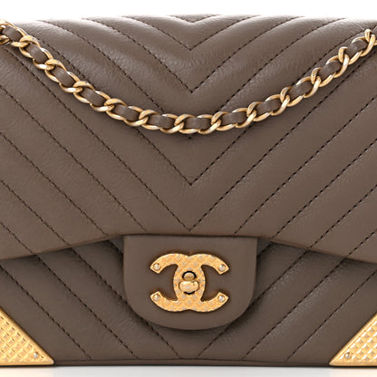 Chanel Calfskin Chevron Quilted Mini Rock The Corner Flap Brown 8 of 11