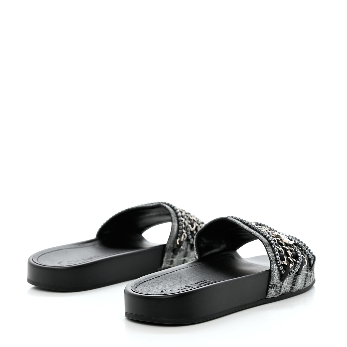 Fantasy Lambskin Chain Flat Sandals 37 Silver Black
