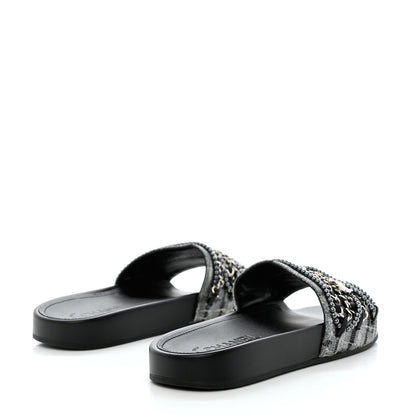 Chanel Fantasy Lambskin Chain Flat Sandals 37 Silver Black 4 of 10