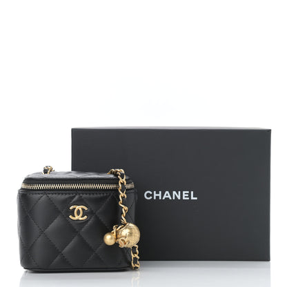 Chanel Lambskin Quilted Mini Pearl Crush Vanity Case With Chain Black 11 of 11