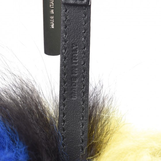 Fox Fur Striped Pom Pom Bag Charm Multicolor