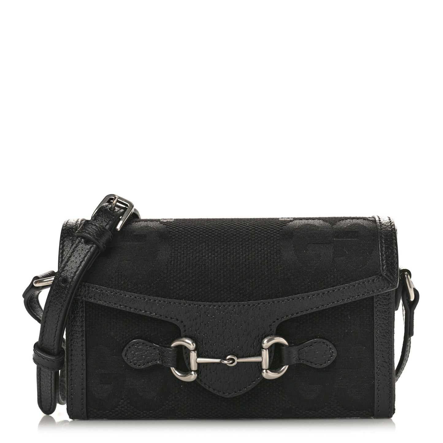 Monogram Jumbo GG Textured Dollar Calfskin Mini Horsebit 1955 Shoulder Bag Black