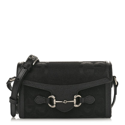 Gucci Monogram Jumbo GG Textured Dollar Calfskin Mini Horsebit 1955 Shoulder Bag Black 1 of 9