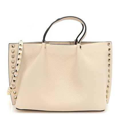 Valentino Garavani Grained Calfskin Small Rockstud Tote Light Ivory Rubino 1 of 9