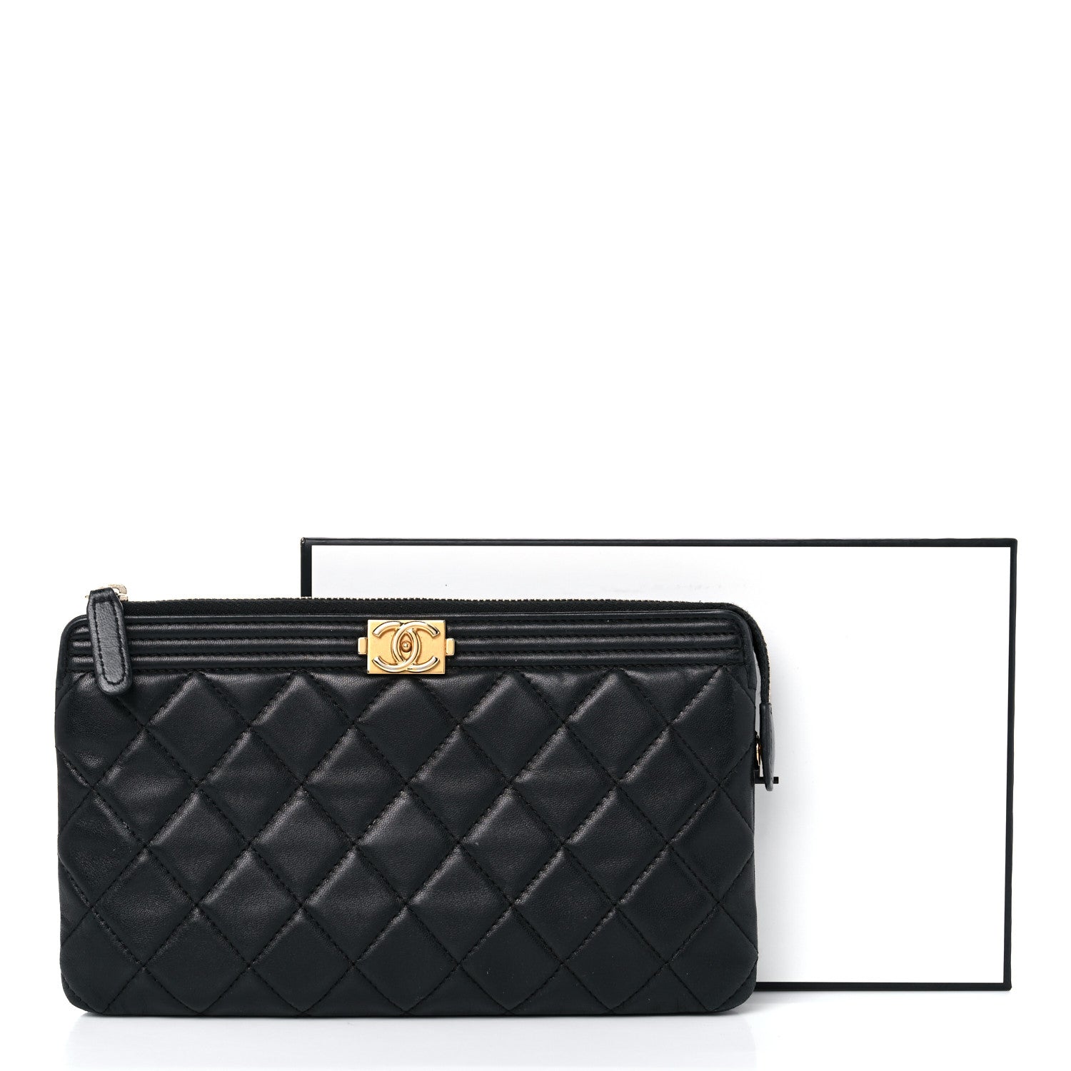 Chanel Lambskin Quilted Small Boy Zipped Pouch Black 19 of 19