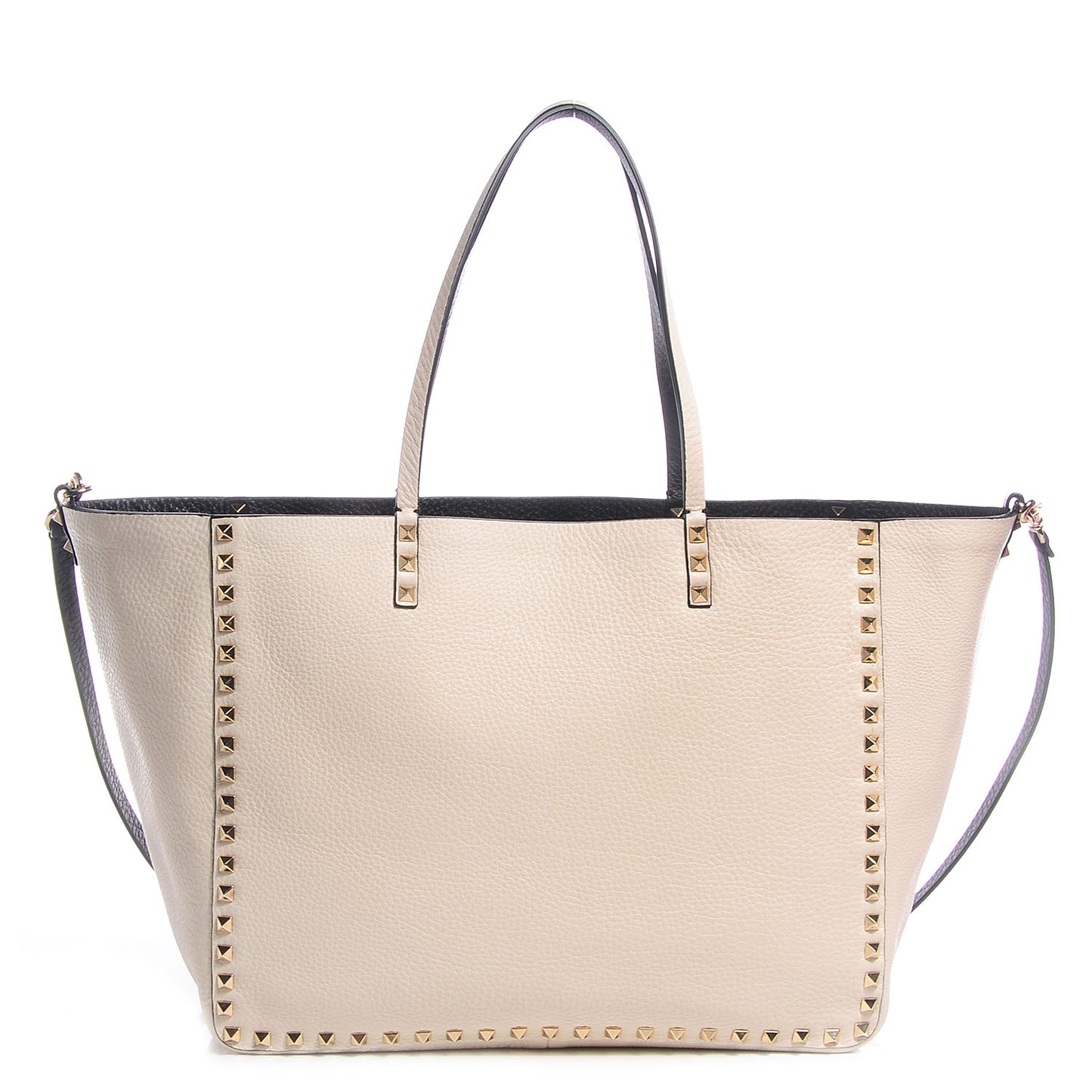 Pebbled Calfskin Medium Rockstud Reversible Tote Black Light Ivory