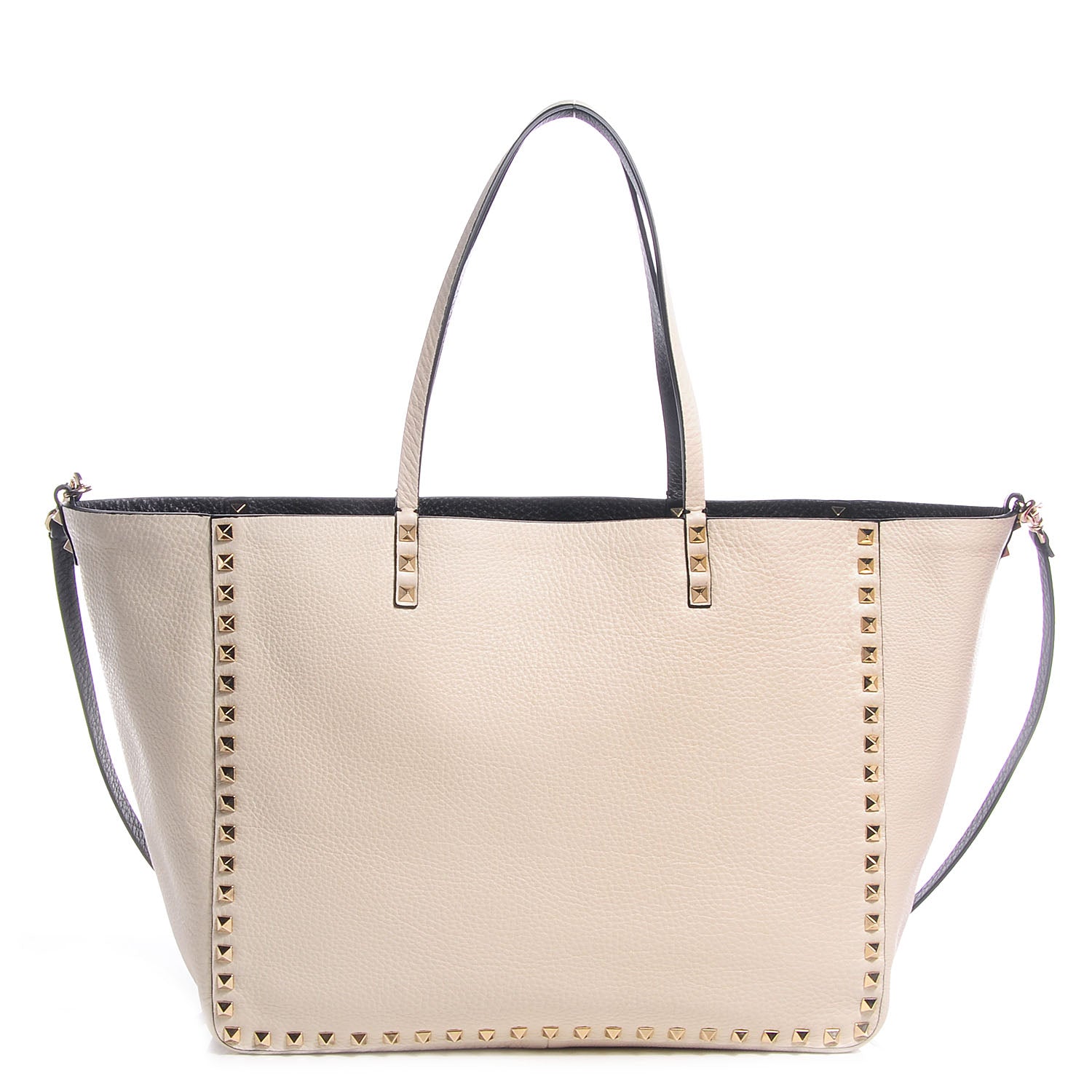 Valentino Garavani Pebbled Calfskin Medium Rockstud Reversible Tote Black Light Ivory 3 of 9