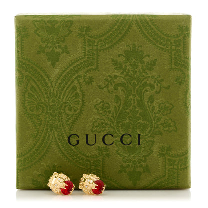 Gucci 18K Yellow Gold Diamond Fire Opal Lion Head Stud Earrings 5 of 5