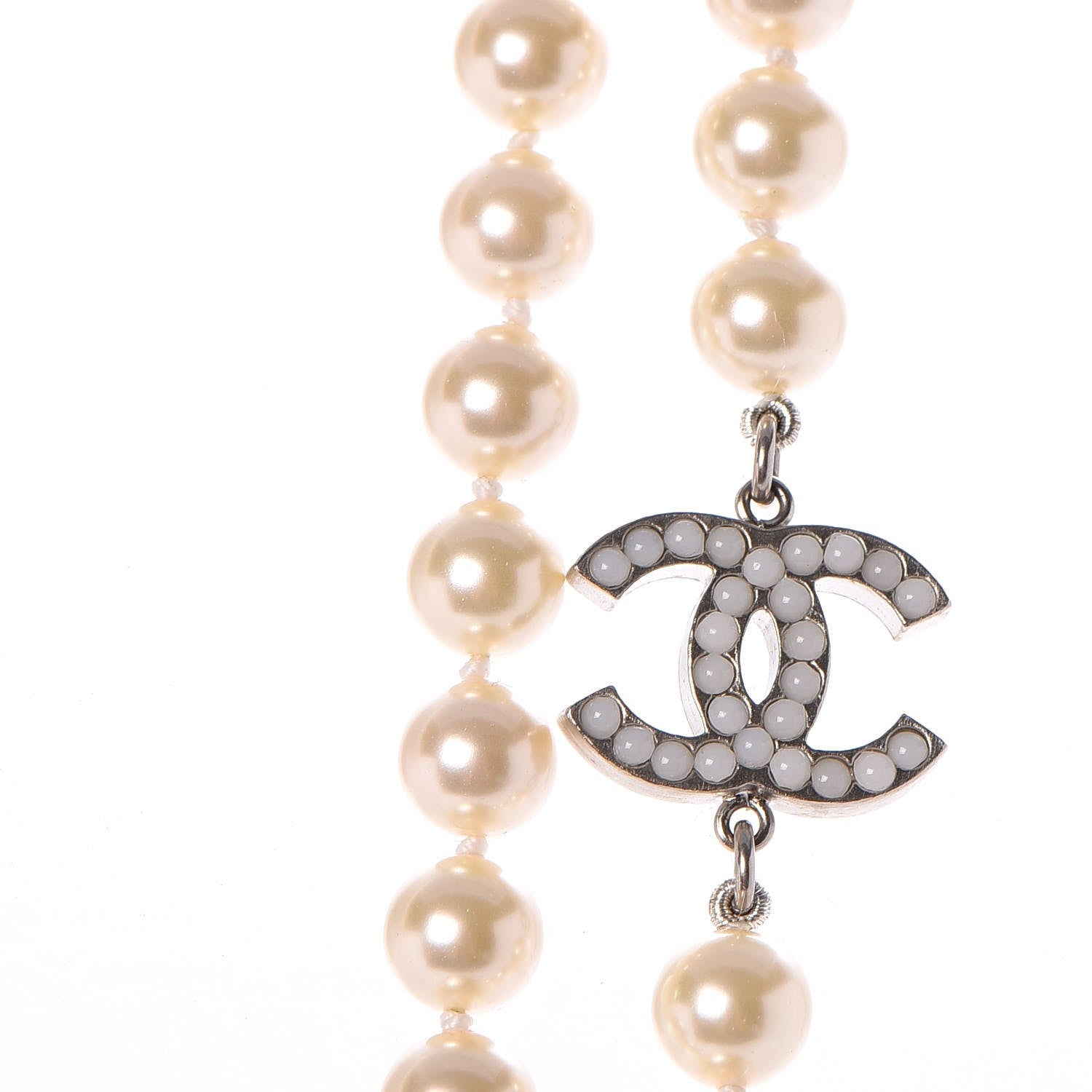 Chanel Pearl CC Long Necklace Silver 5 of 8
