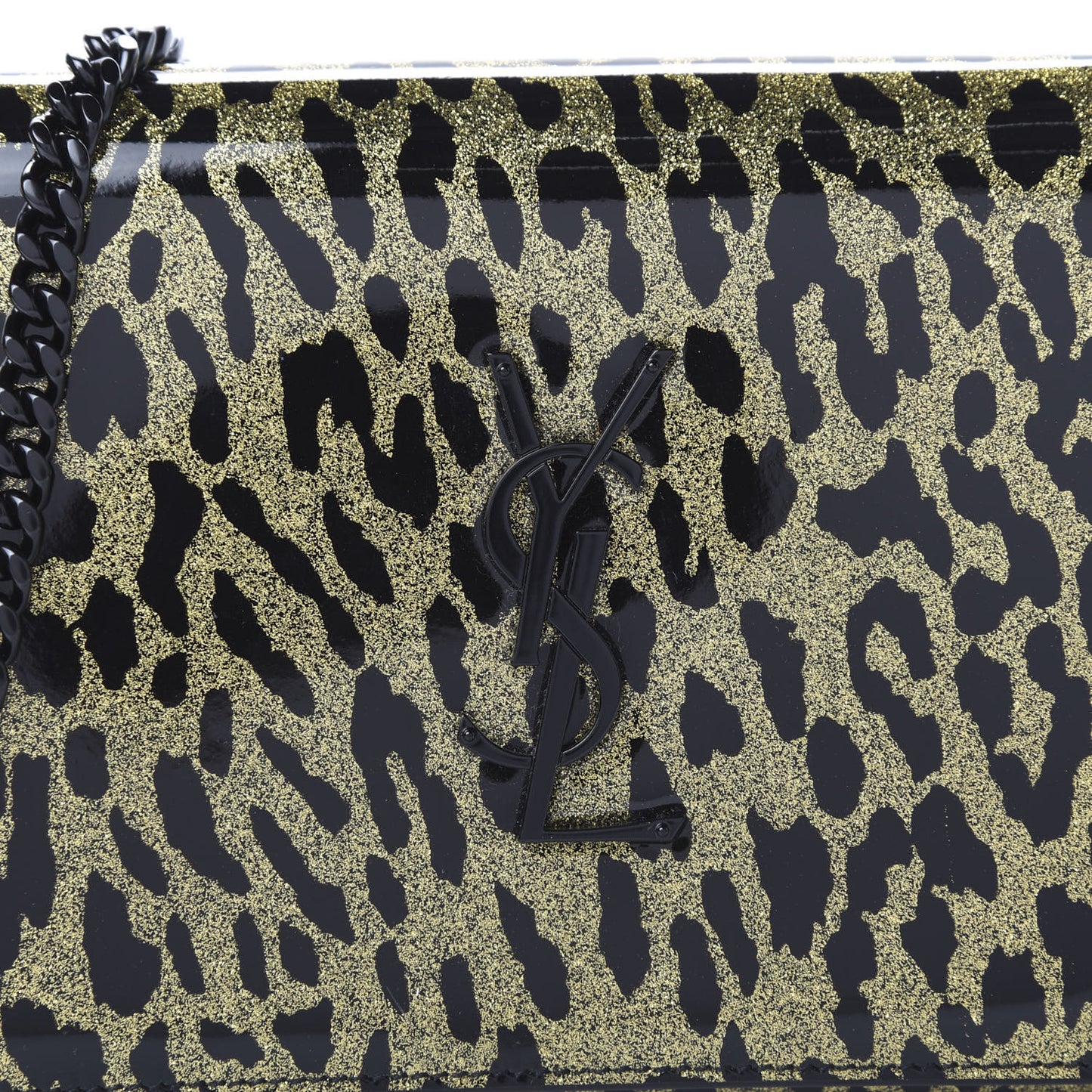 Patent Leopard Print Monogram Chain Wallet Leopard Black Gold