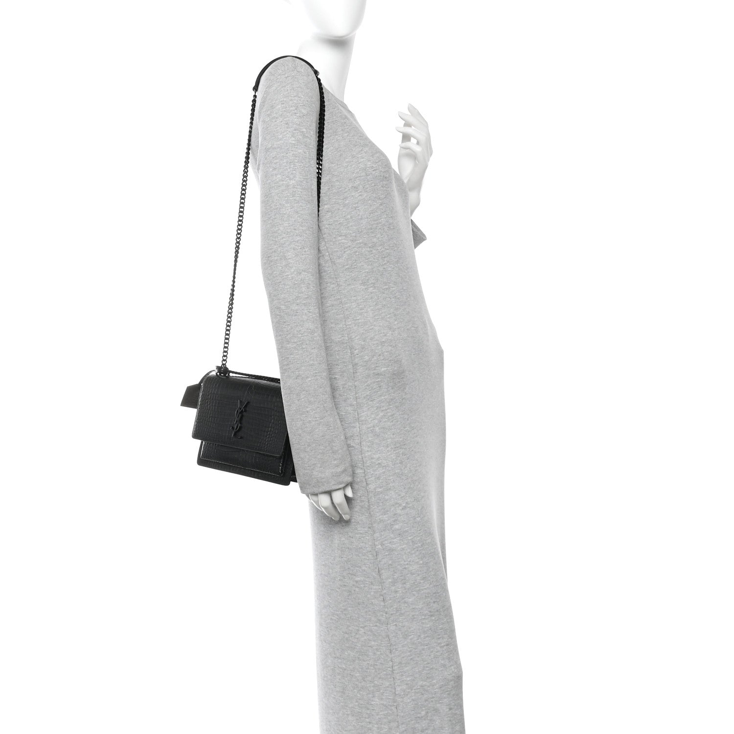 Saint Laurent Calfskin Crocodile Embossed Medium Monochrome Monogram Sunset Black 2 of 11