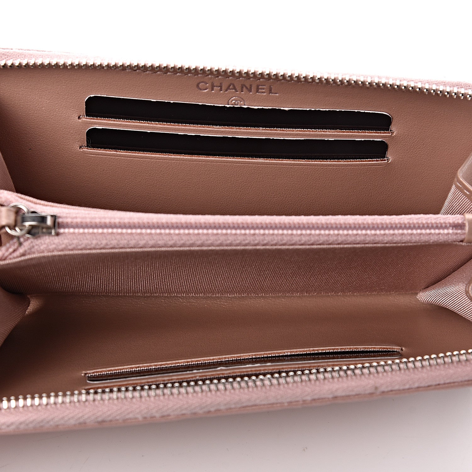 Chanel Goatskin Camellia Embossed Medium Zip Around Wallet Light Pink 5 of 9