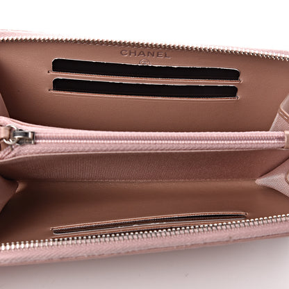 Chanel Goatskin Camellia Embossed Medium Zip Around Wallet Light Pink 5 of 9