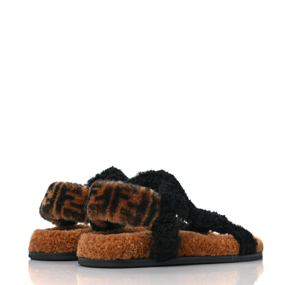 Fendi Shearling FF Fendi Feel Sandals 38.5 Tobacco Black 4 of 9