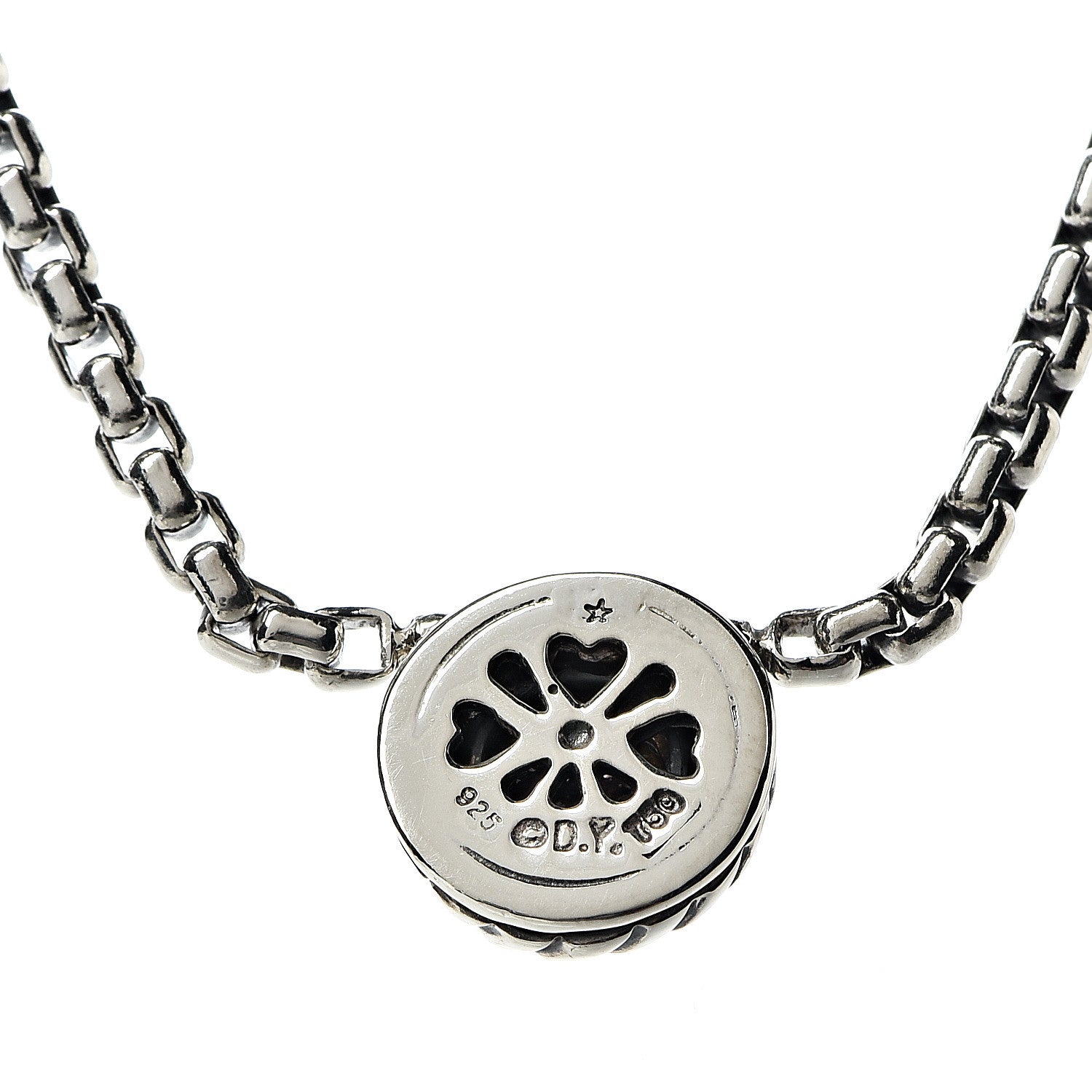 David Yurman Sterling Silver 18K Yellow Gold Diamond 12mm Pave Cookie Necklace 4 of 5